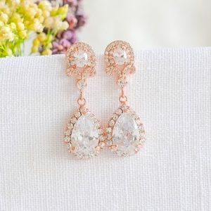 Art Deco rose gold dangle bridal wedding earrings